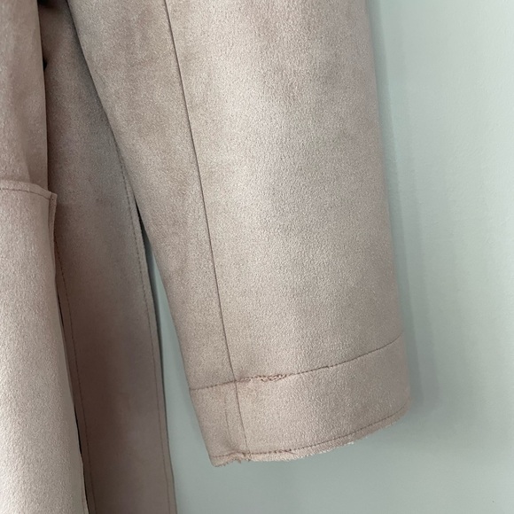 Zara blush oversized dusty pink faux suede open front hooded jacket X small - Picture 7 of 13